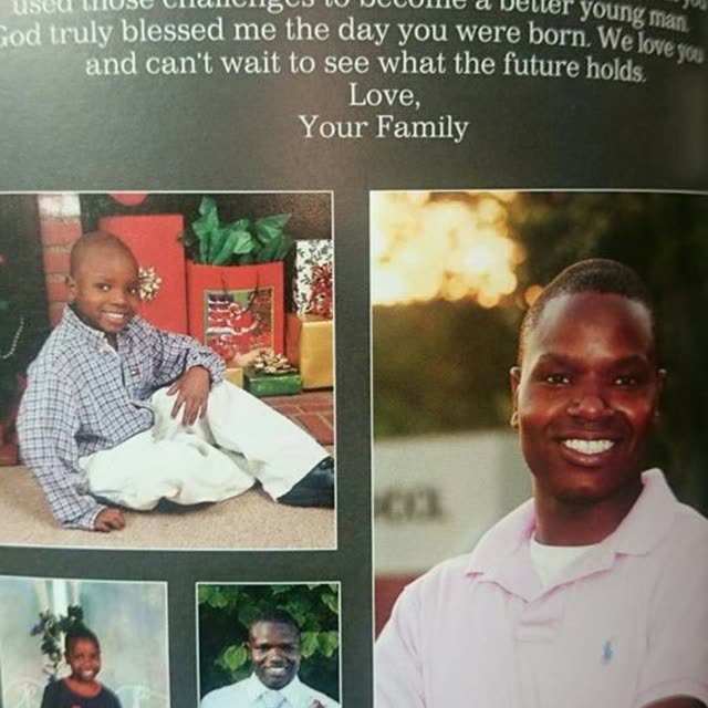 A collage of family photos with a printed message.